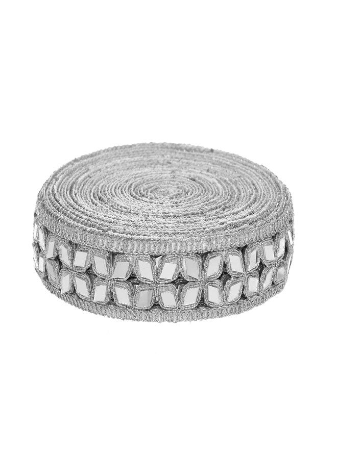 CORIOX Shiny Mirror Coding Lace 9 Meter Border for Dresses, Sarees, Suits, Blouses, Dupattas, Bags, Art and Craft. (Silver) - Image 1